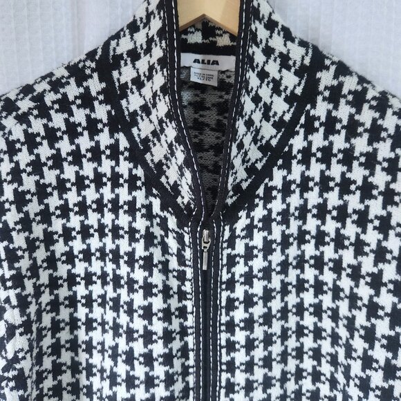 Alia Cardigan Sweater Womens XL Black and White Houndstooth Full Zip - Picture 5 of 8